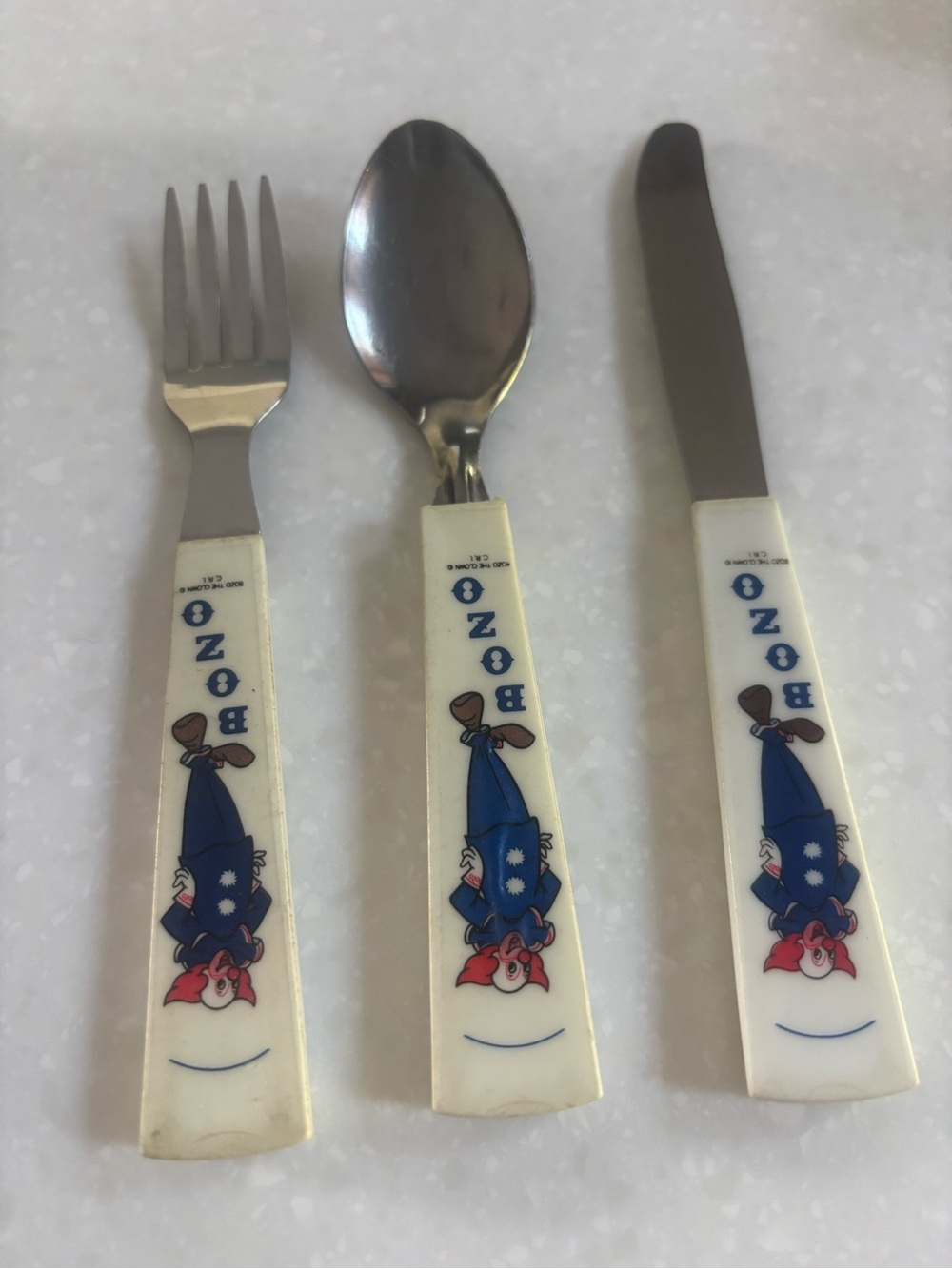 Vintage kids “Bozo” clown cartoon Stainless Steel Cutlery Set Fork Spoon Knife